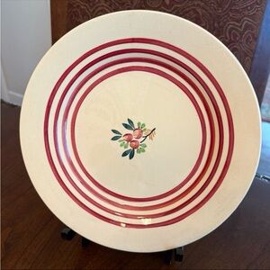 Vintage Gien France 1960's French Earthenware Soup Plate Red Striped & Floral #3